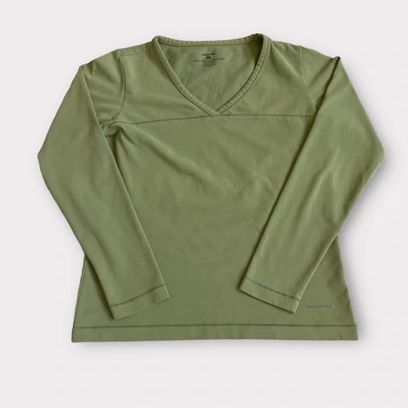 Patagonia Tops - Patagonia Olive Long Sleeve V-Neck Tee